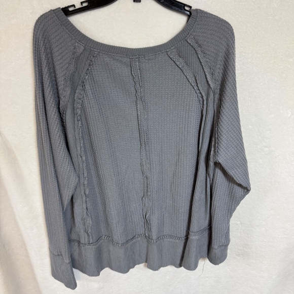 Dex Top Women's 3X Gray Waffle Knit Round Neck Wide Long Sleeve Pullover - Picture 6 of 10